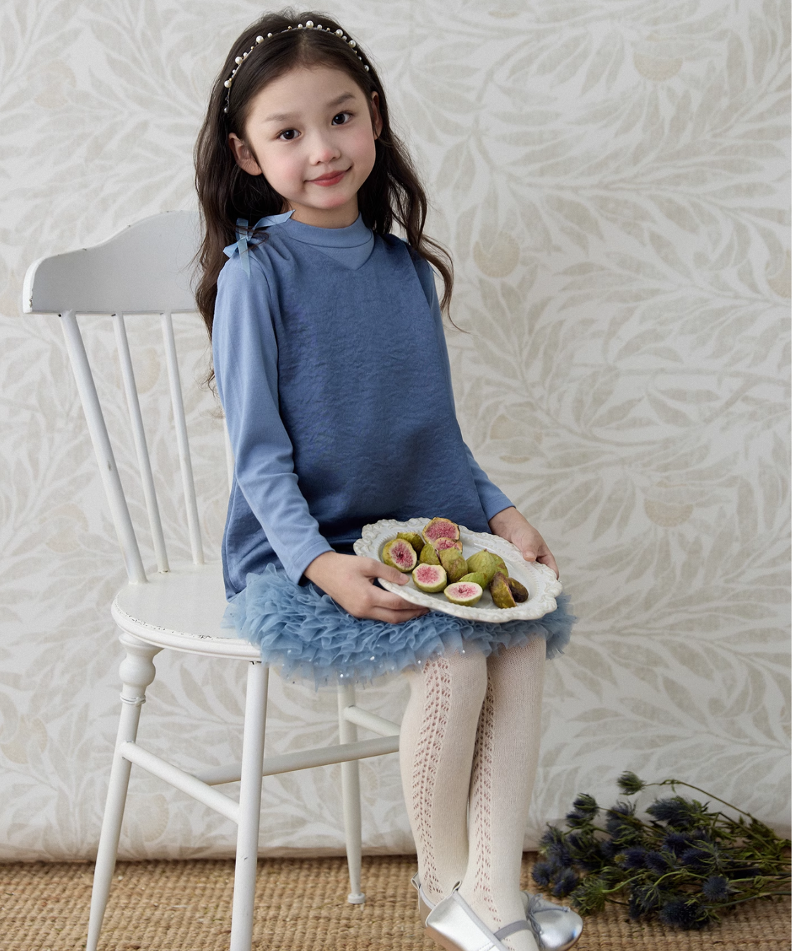 Vネックショルダーリボンチュールドッキングワンピース