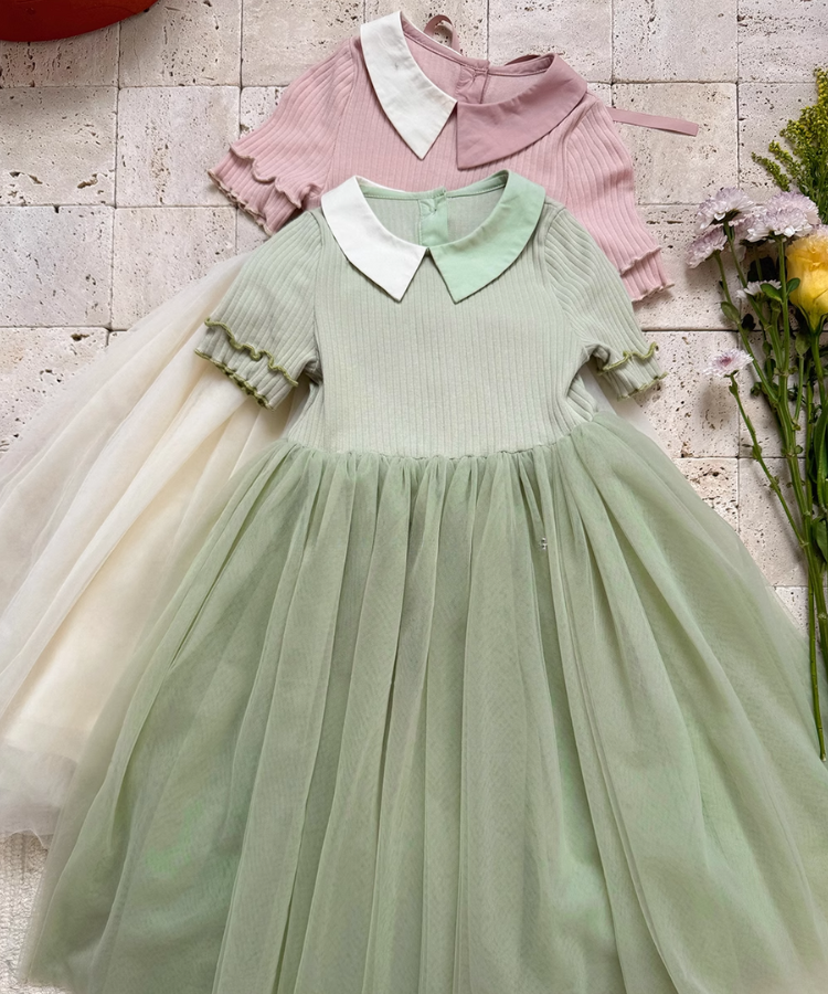 2色カラーチュールドッキングワンピース