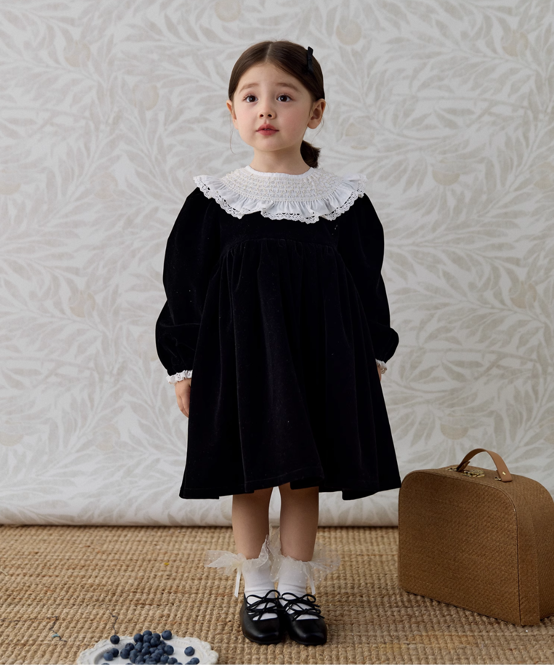 ドールカラーランタンスリーブベルベットワンピース