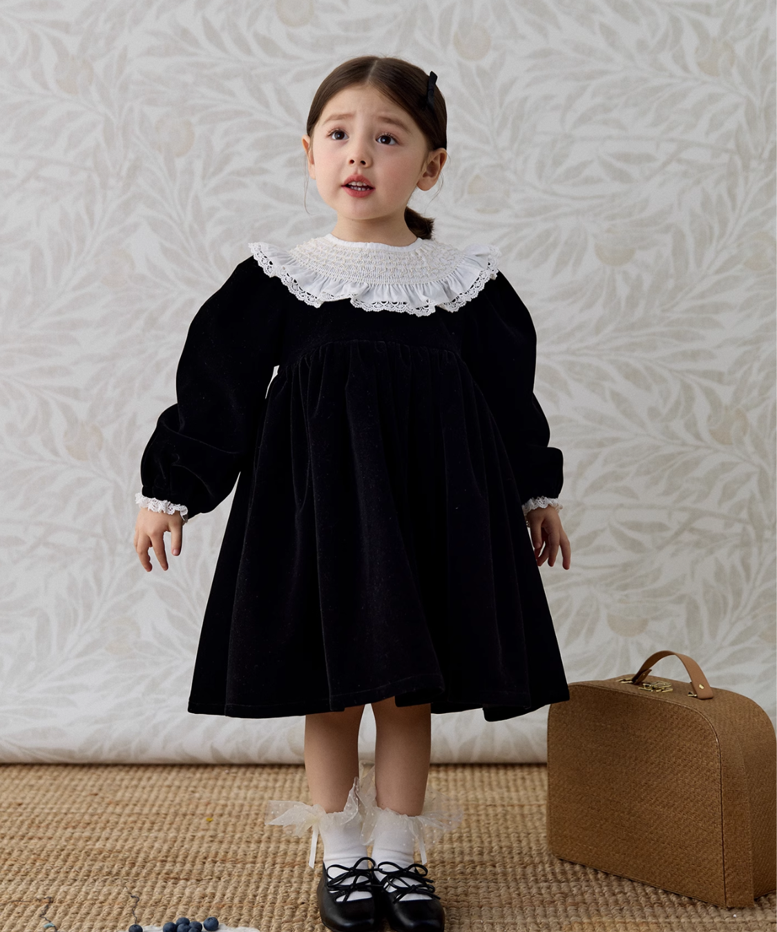 ドールカラーランタンスリーブベルベットワンピース