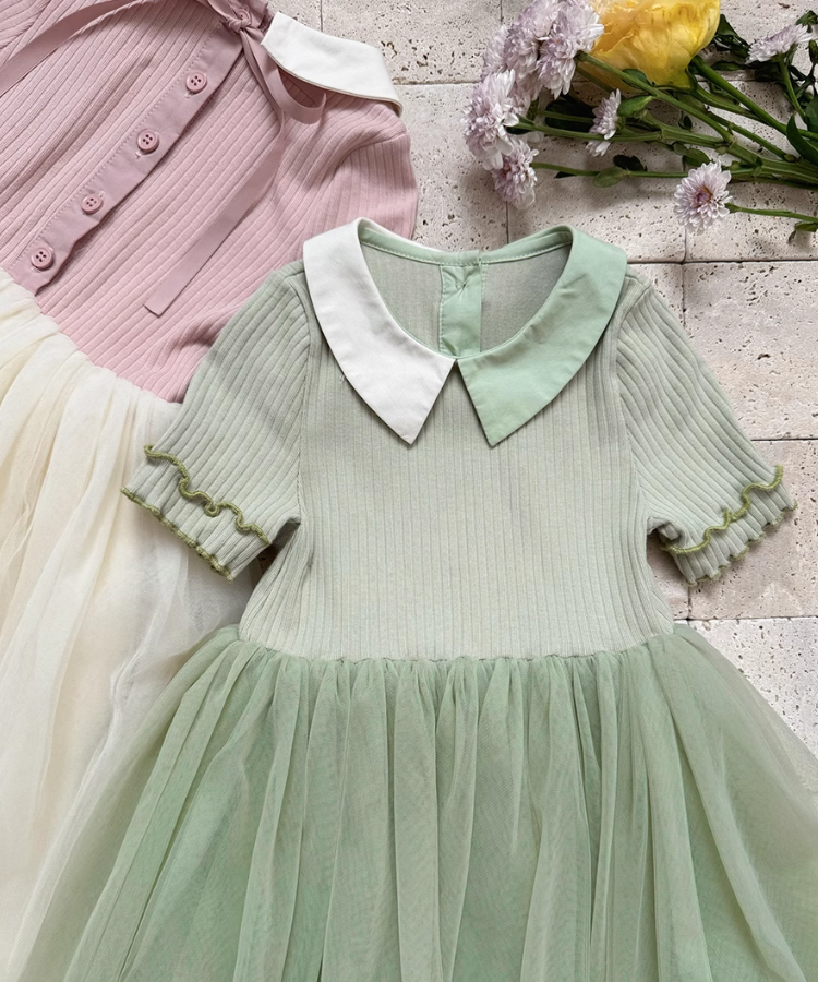 2色カラーチュールドッキングワンピース