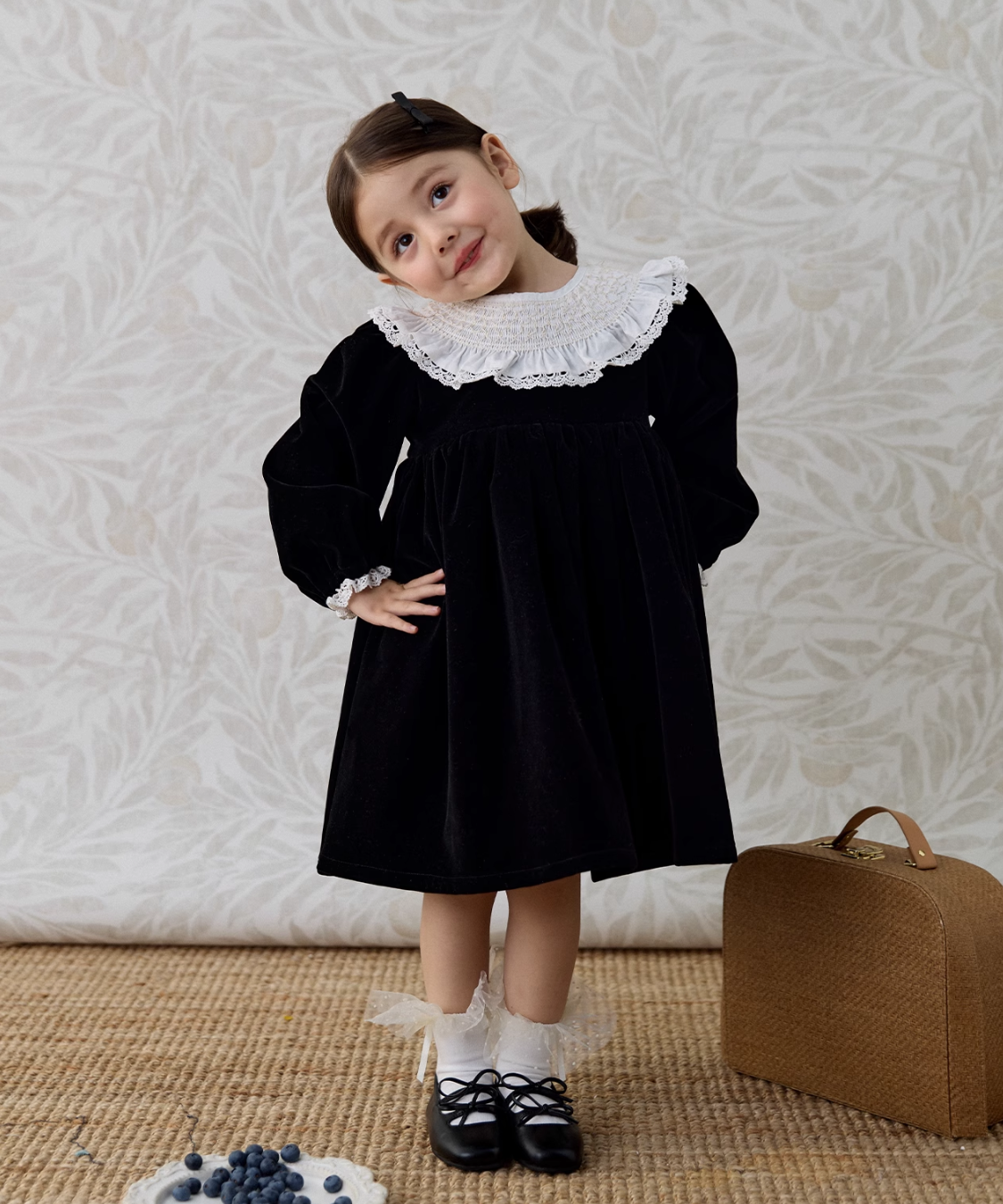 ドールカラーランタンスリーブベルベットワンピース