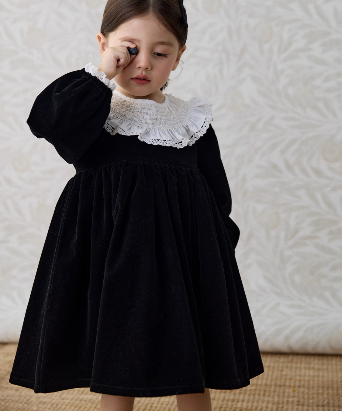 ドールカラーランタンスリーブベルベットワンピース