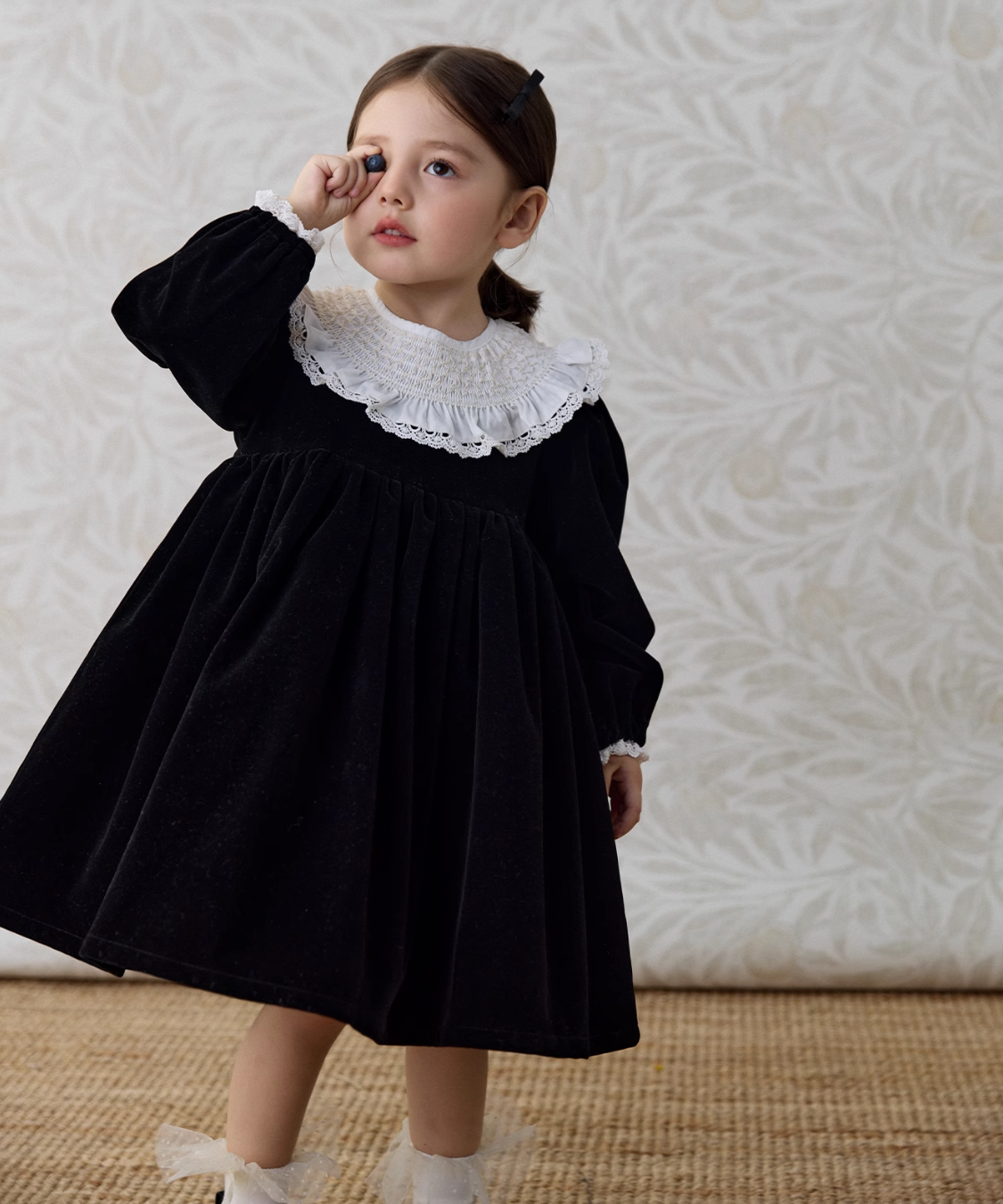 ドールカラーランタンスリーブベルベットワンピース