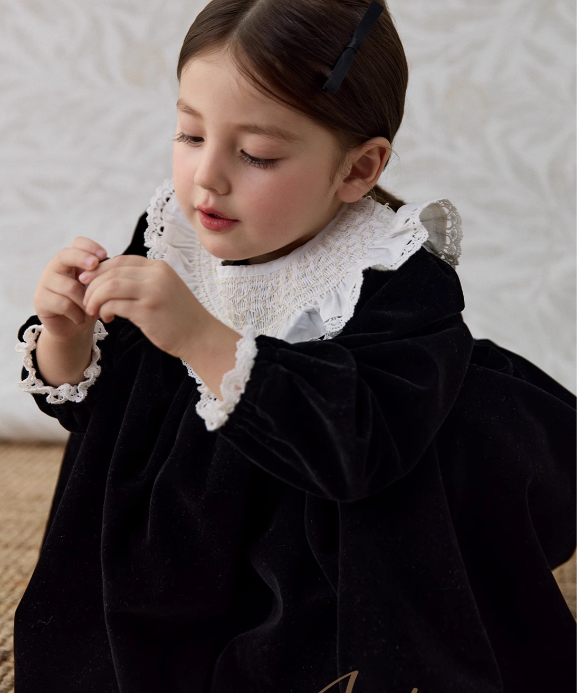 ドールカラーランタンスリーブベルベットワンピース