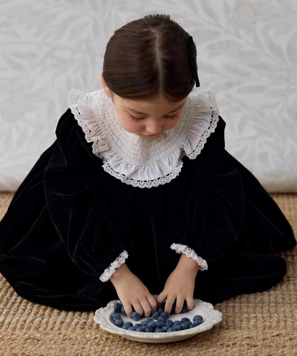 ドールカラーランタンスリーブベルベットワンピース