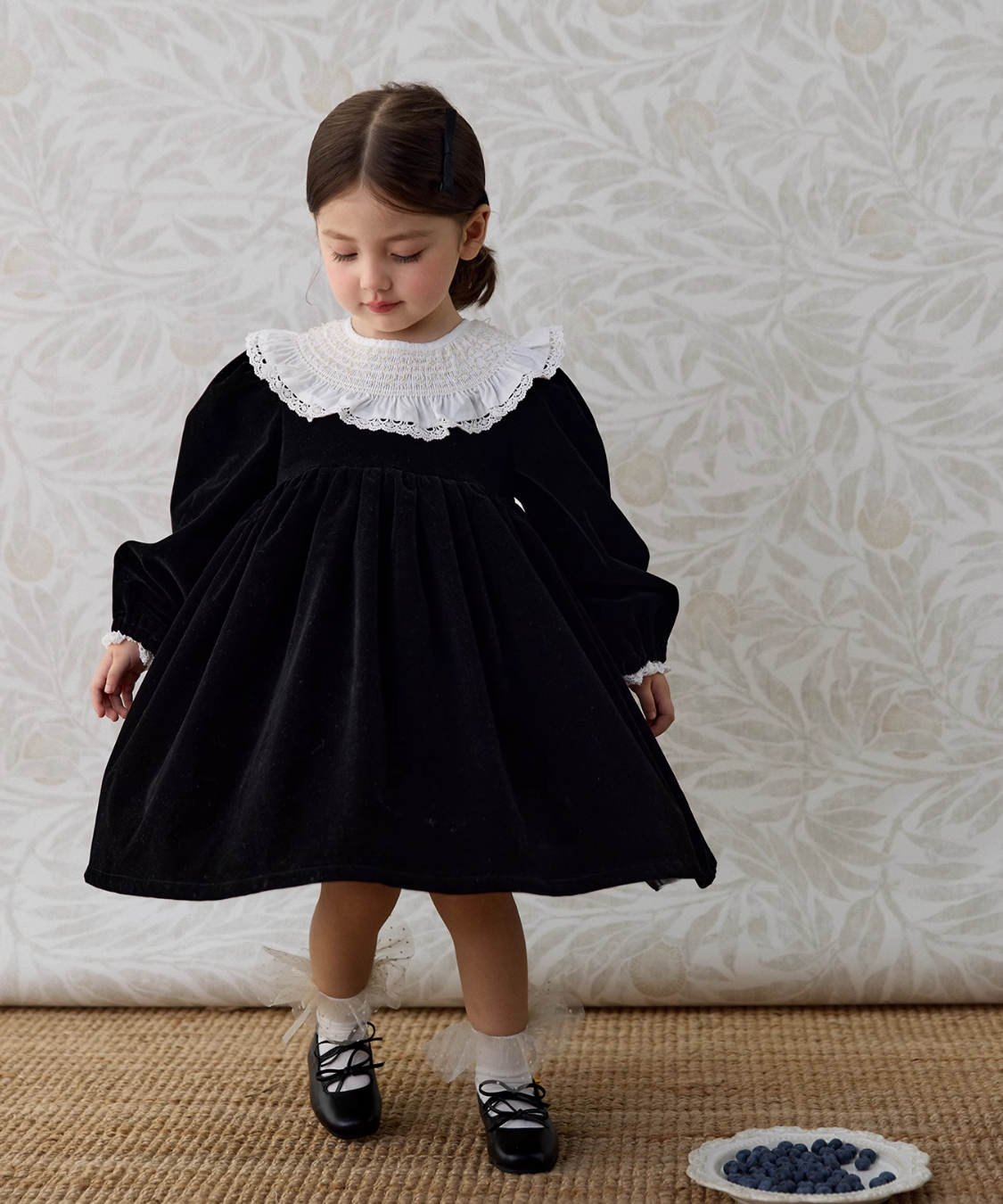 ドールカラーランタンスリーブベルベットワンピース