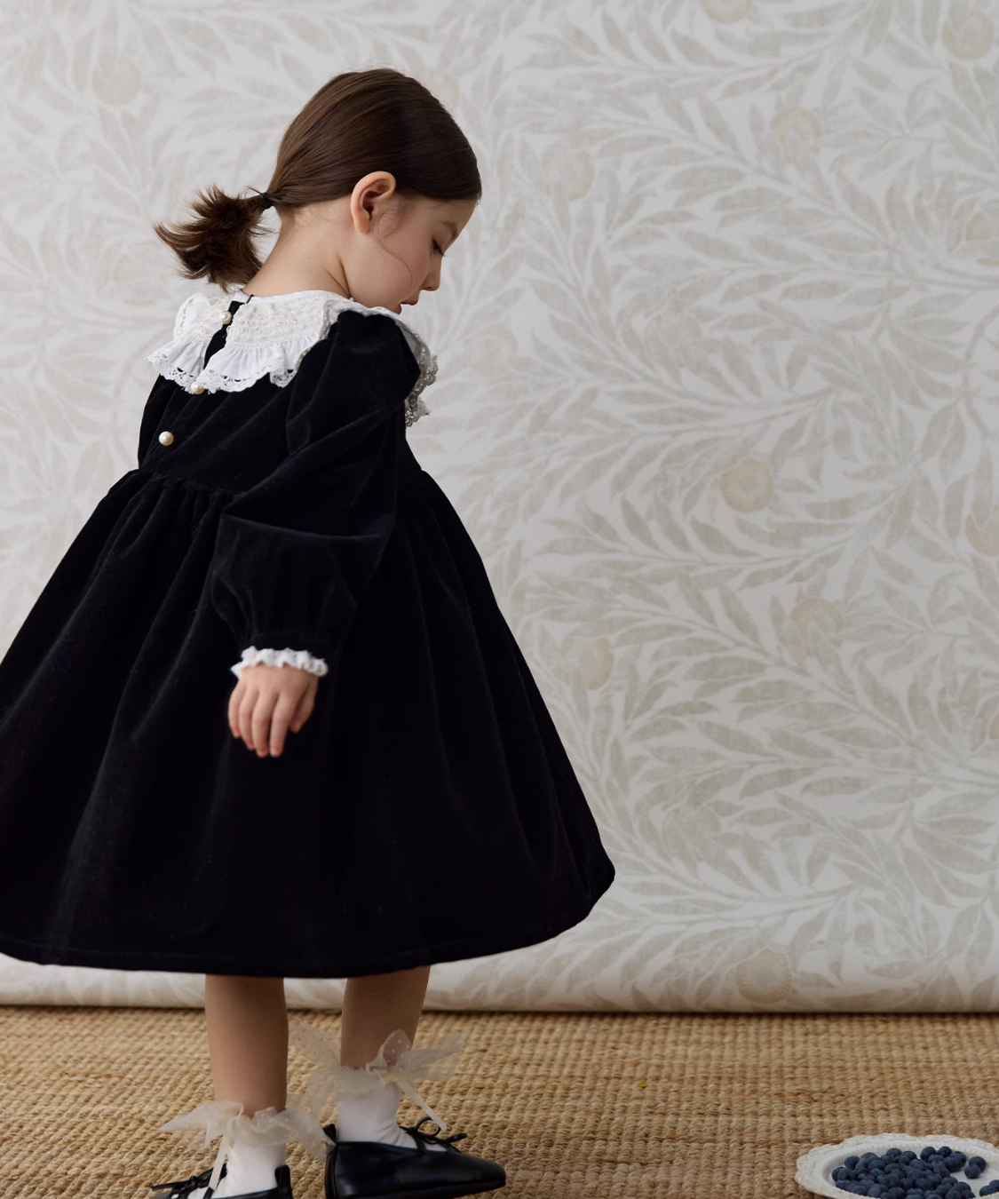 ドールカラーランタンスリーブベルベットワンピース