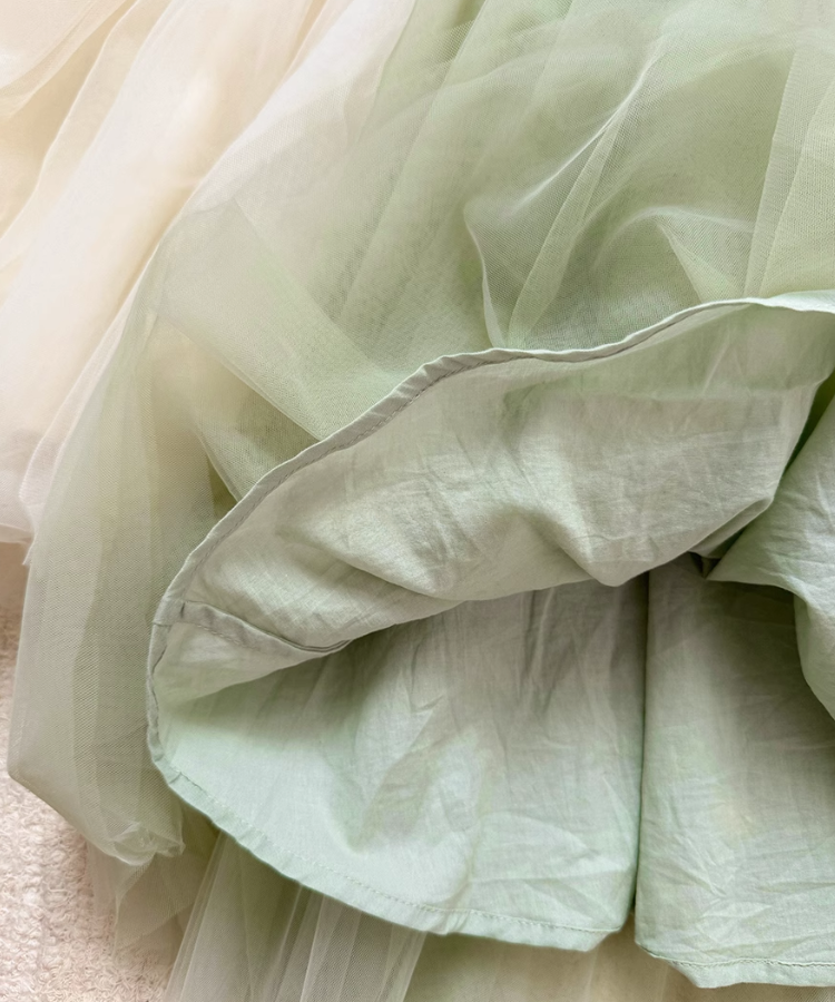 2色カラーチュールドッキングワンピース