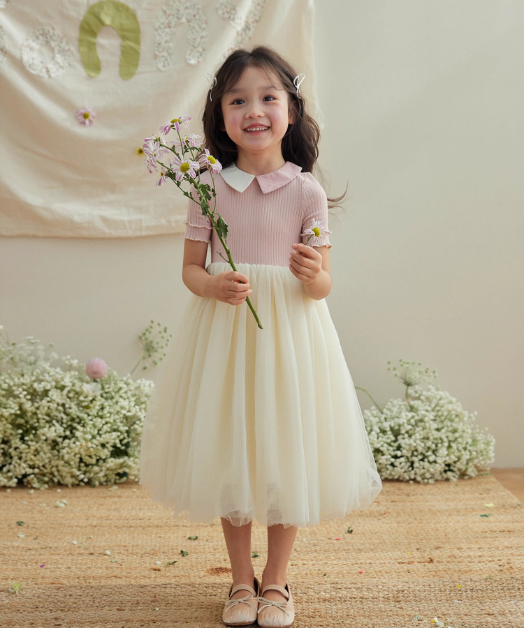 2色カラーチュールドッキングワンピース