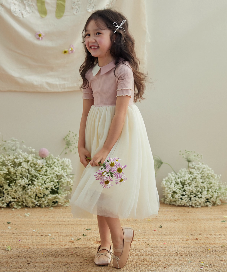 2色カラーチュールドッキングワンピース