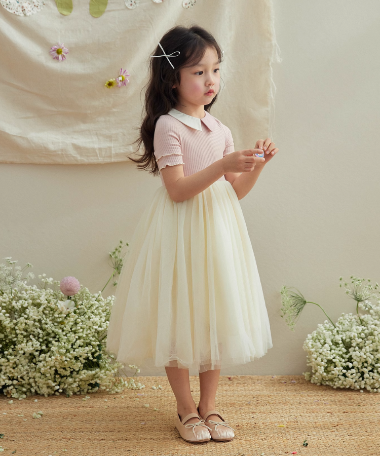 2色カラーチュールドッキングワンピース