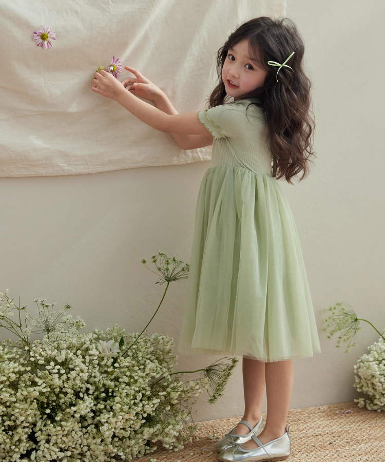 2色カラーチュールドッキングワンピース