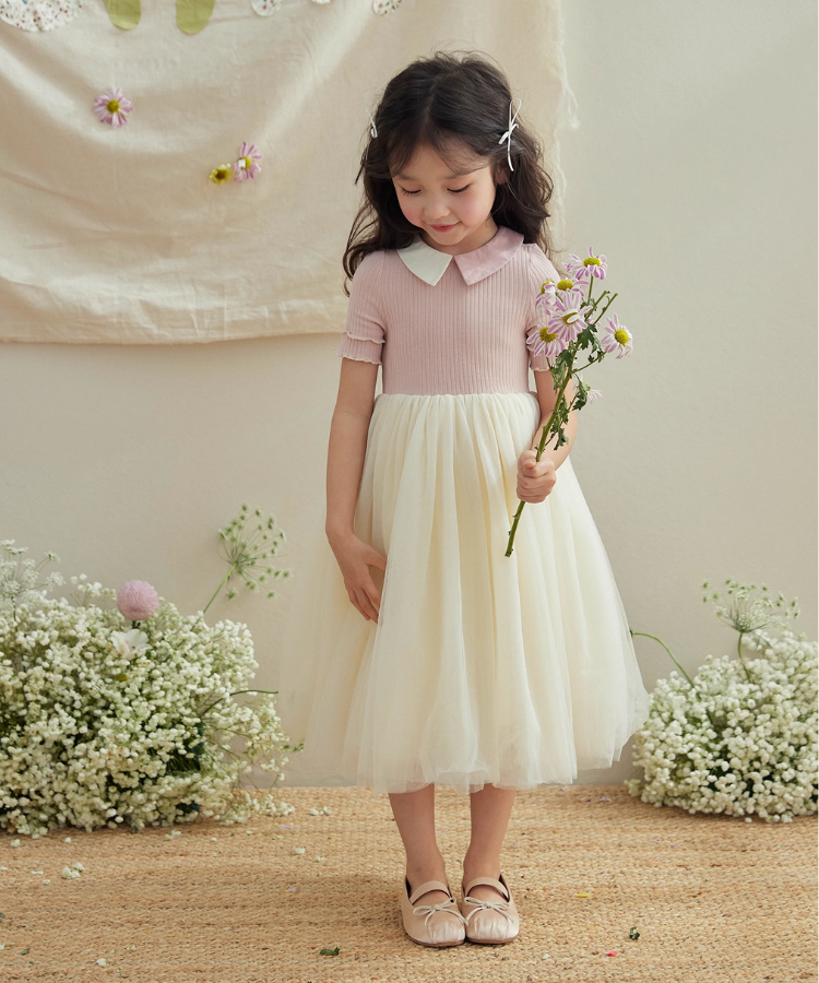 2色カラーチュールドッキングワンピース