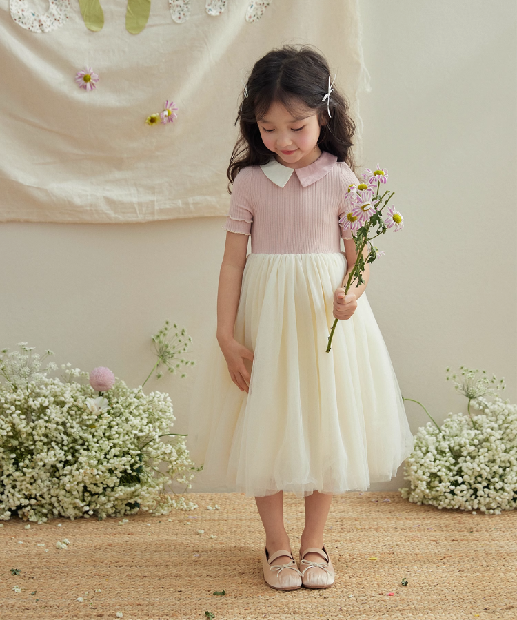 2色カラーチュールドッキングワンピース