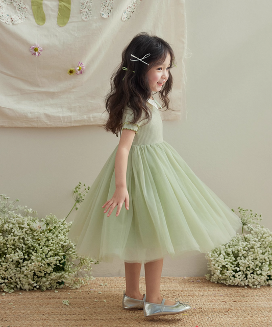 2色カラーチュールドッキングワンピース