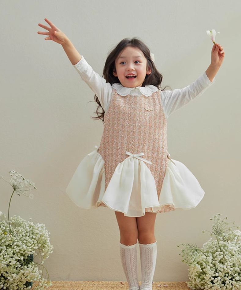 ウェーブシフォンリボンツイードワンピース