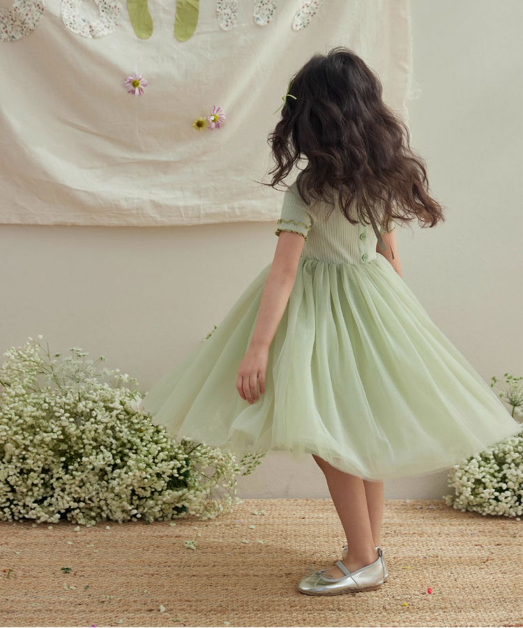 2色カラーチュールドッキングワンピース