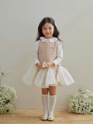 ウェーブシフォンリボンツイードワンピース