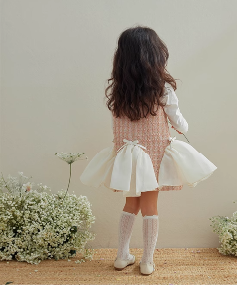 ウェーブシフォンリボンツイードワンピース