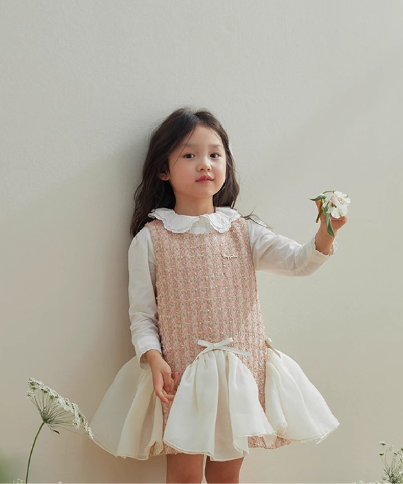 ウェーブシフォンリボンツイードワンピース