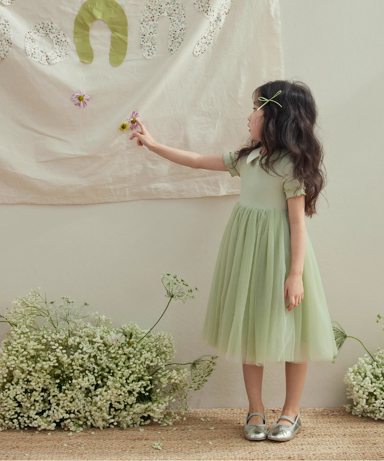 2色カラーチュールドッキングワンピース