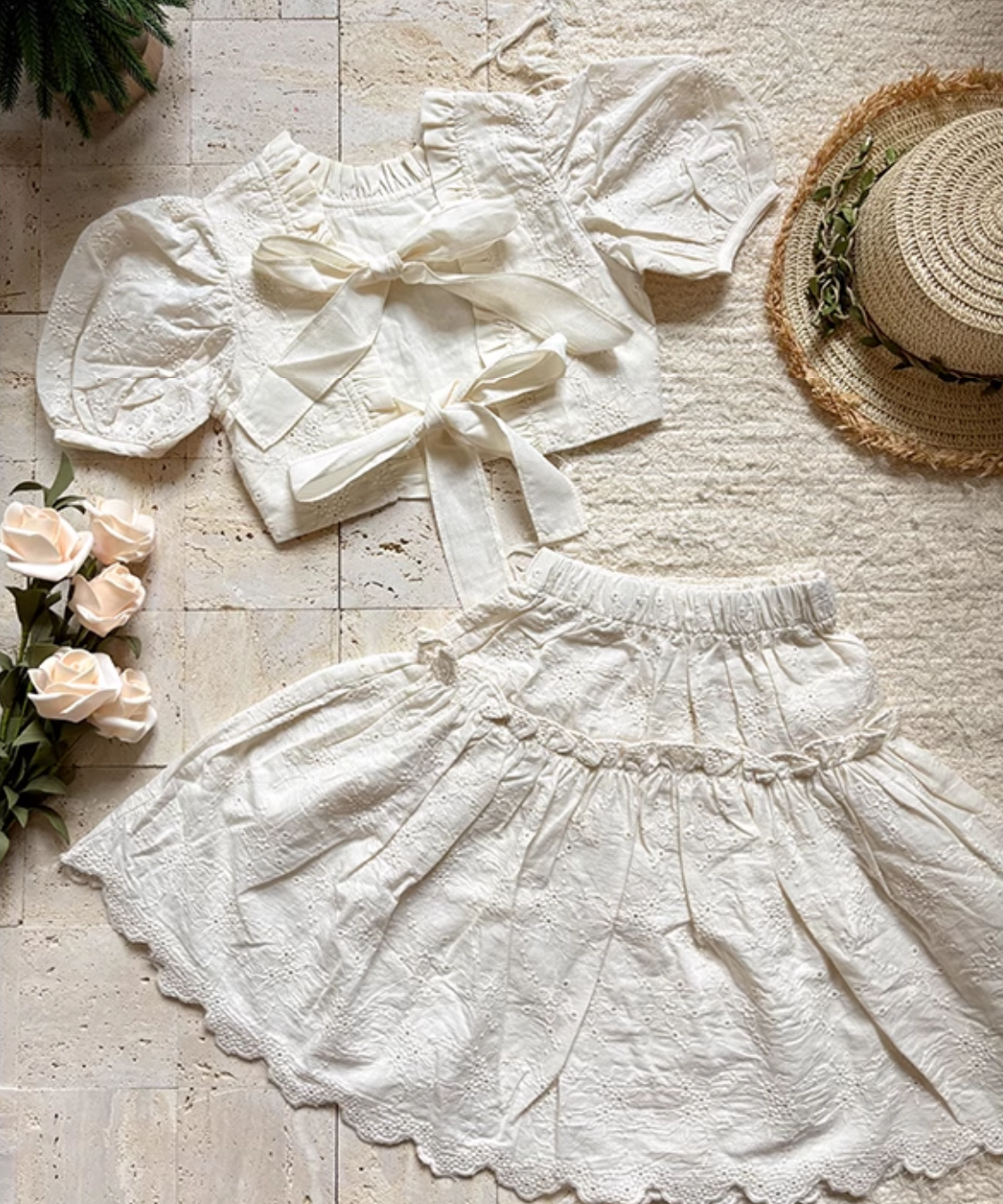 フレンチスタイルパフスリーブフラワーセットアップ