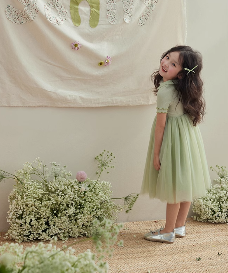 2色カラーチュールドッキングワンピース