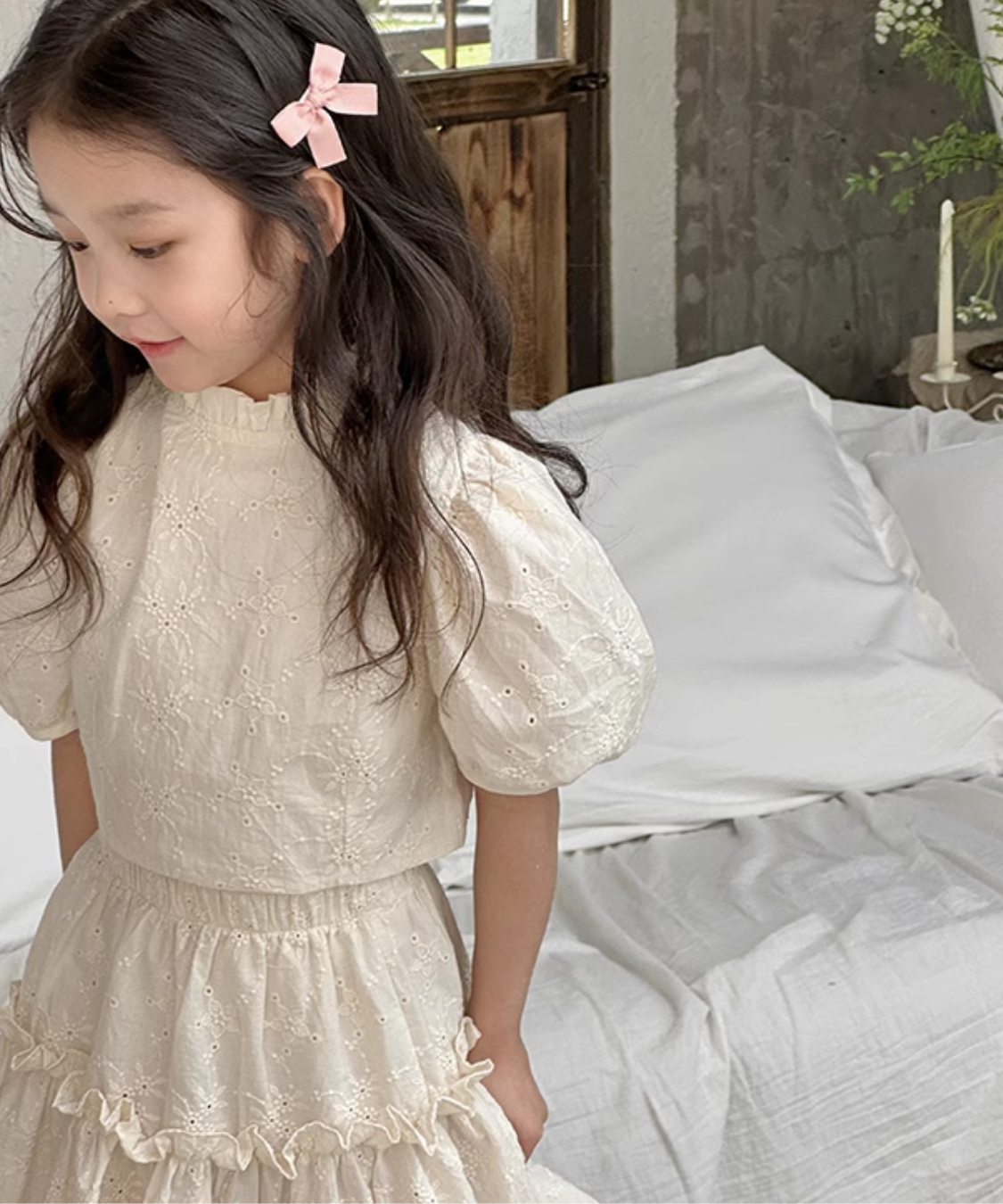 フレンチスタイルパフスリーブフラワーセットアップ