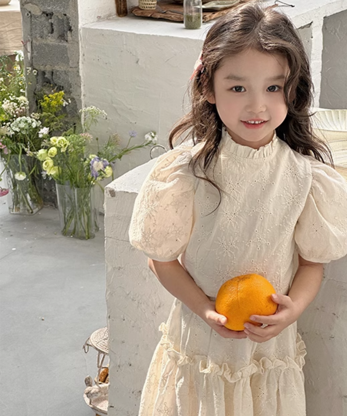 フレンチスタイルパフスリーブフラワーセットアップ