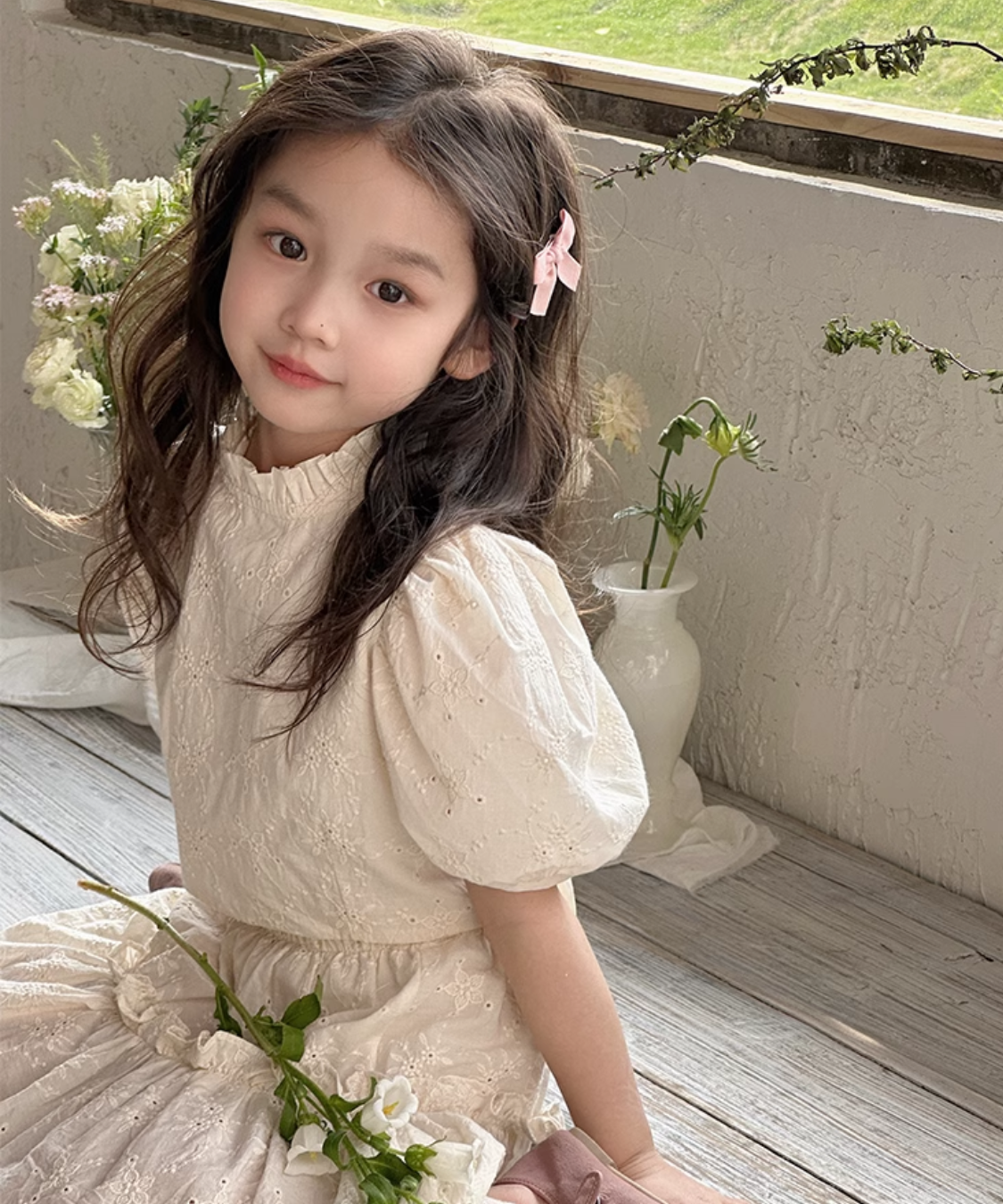 フレンチスタイルパフスリーブフラワーセットアップ