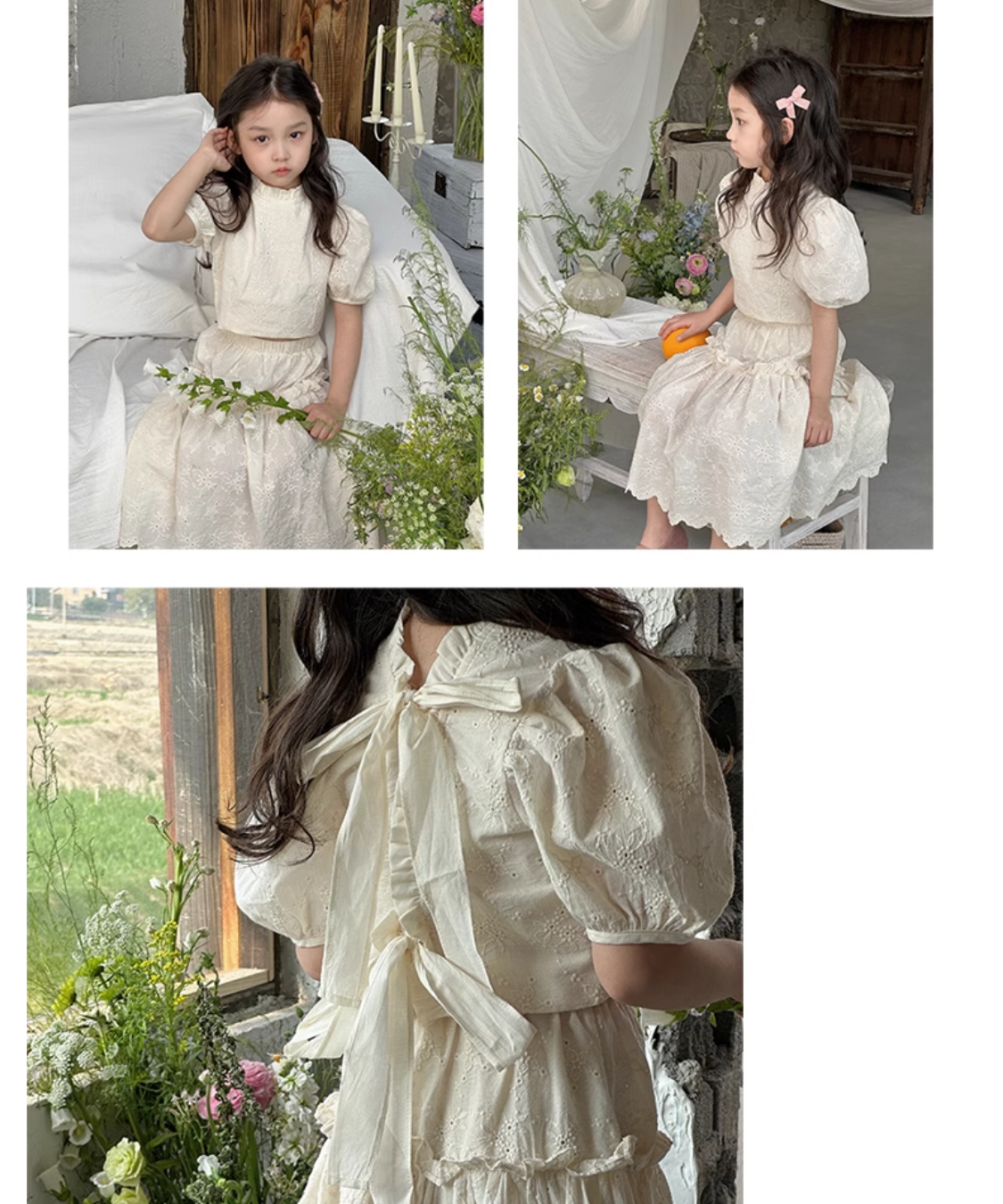 フレンチスタイルパフスリーブフラワーセットアップ