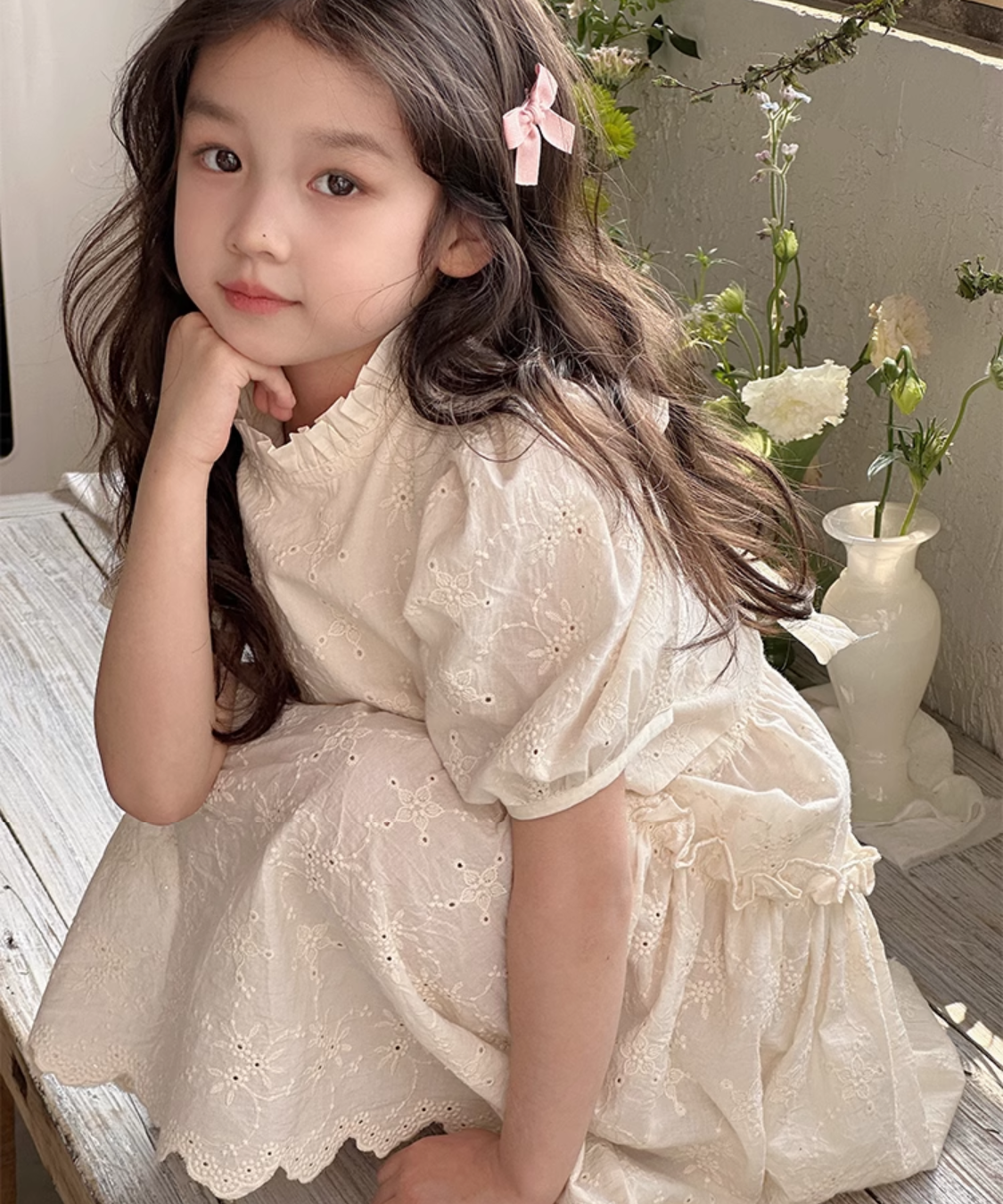 フレンチスタイルパフスリーブフラワーセットアップ