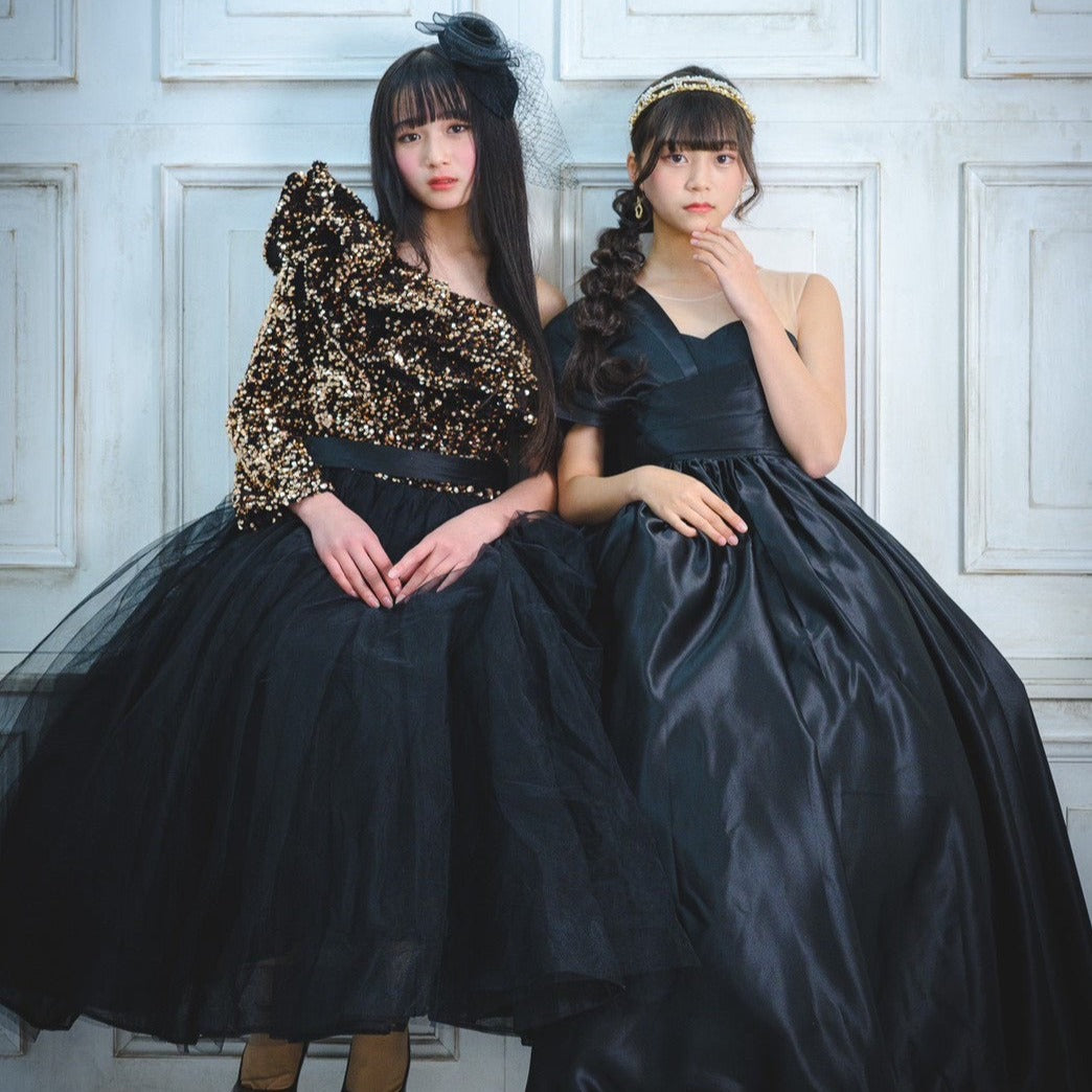 ゴールドスパンコールワンショルダードレス